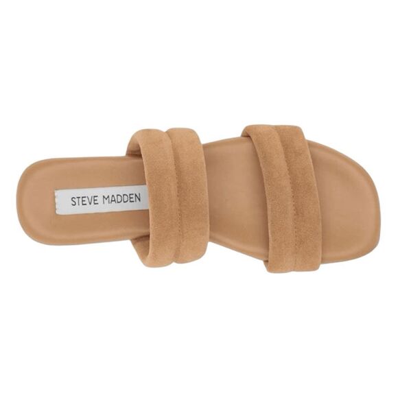 Steve Madden Wizen Sandal Tan Suede Textured Leather Slide Slip-On Flat 8‎ - Picture 3 of 10